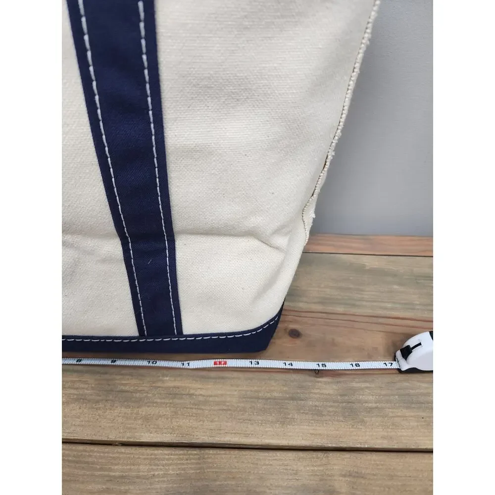 L.L.BEAN Vintage Zip Top Boat and Tote Medium Natural Navy Canvas 16x12 USA - Picture 7 of 16